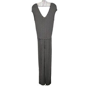 State of Sol Womens V-Neck Cap Sleeve Black/White Striped Maxi Dress XS